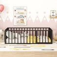thumbnail image 3 of Gewnee Twin Size Toddler Bed, Metal Floor Bed Frame with Fence and Door,Black, 3 of 9
