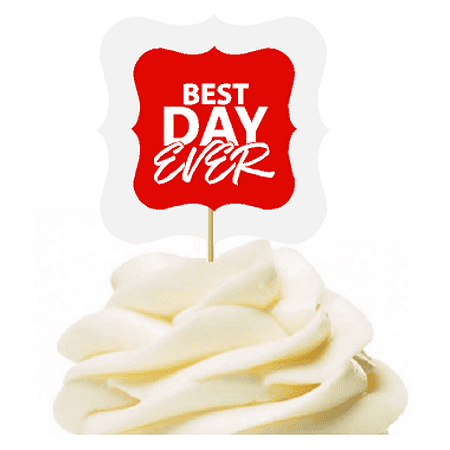 Red 12pack Best Day Ever Cupcake Desert Appetizer Food Picks for Weddings, Birthdays, Baby Showers, Events & (Best Appetizers Ever For A Party)