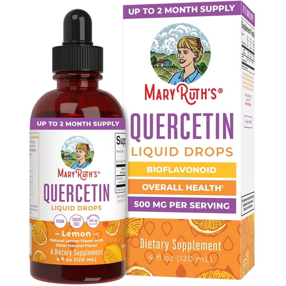 MaryRuth's Quercetin Liquid Drops Herbal Supplement, Lemon-Flavored, 500mg, Vegan, Dairy-Free, Gluten-Free, Unisex, 1-Count, 4 fl oz