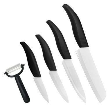 Kitchen Ceramic Knife Set, 5 Piece Knife Set with Chef Knife, Utility Knife, Paring Knife and Fruit Knife (Black)