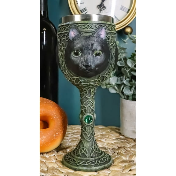 Wicca Mystical Witching Hour Black Cat Wine Goblet 7oz Cats Celtic Chalice Cup