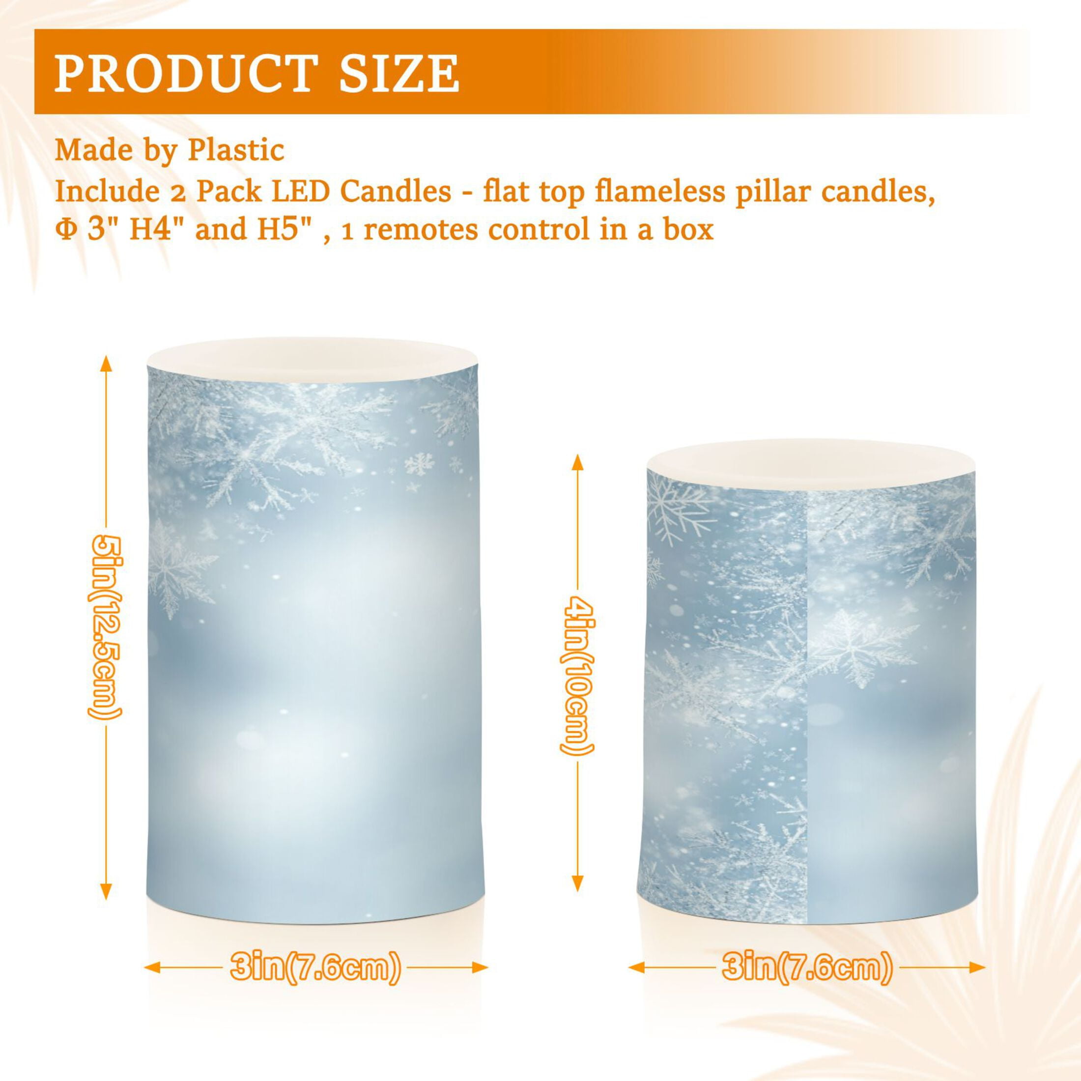 WOBOGO Size Combo Candle Flickering Flameless with Remote Control and Timer for Romantic Atmosphere Light Blue Background with Snowflakes