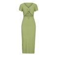 thumbnail image 4 of Vestido informal de verano con cuello en V, vestido liso de manga corta para mujer, vestido largo tejido ahuecado para mujer Pompotops  ghjkhdj16975, 4 of 5