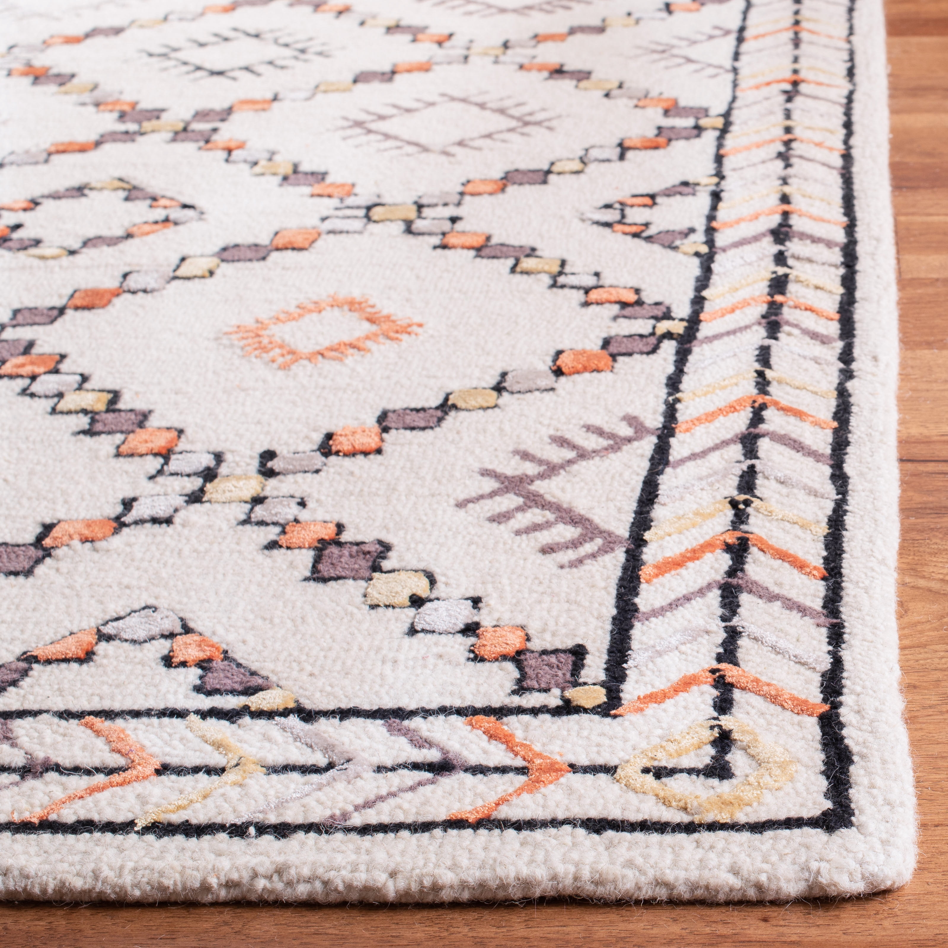 SAFAVIEH Bellagio Jimney Southwestern Wool Area Rug, Ivory/Multi, 6' x 9'
