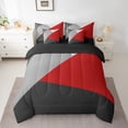 thumbnail image 2 of YST , Patchwork Géométrique, Ensemble de Douillette, Moderne, 7 Pcs, Garçons, Rouge, Noir, Gris, Triangle, Doux, Ensemble de Literie, Double, 2 of 5