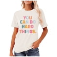 thumbnail image 4 of Tiweut Hauts Décontractés pour Femmes Été à Lettres Graphique Coupe Ample Manches Courtes Col Rond T-Shirts Fins pour Dame Beige, 4 of 5