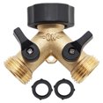 thumbnail image 1 of 2-way Y-type Hose Splitter Garden Hose Distributor Brass Hose Tap Adapter with 2 Valves, 1 of 7