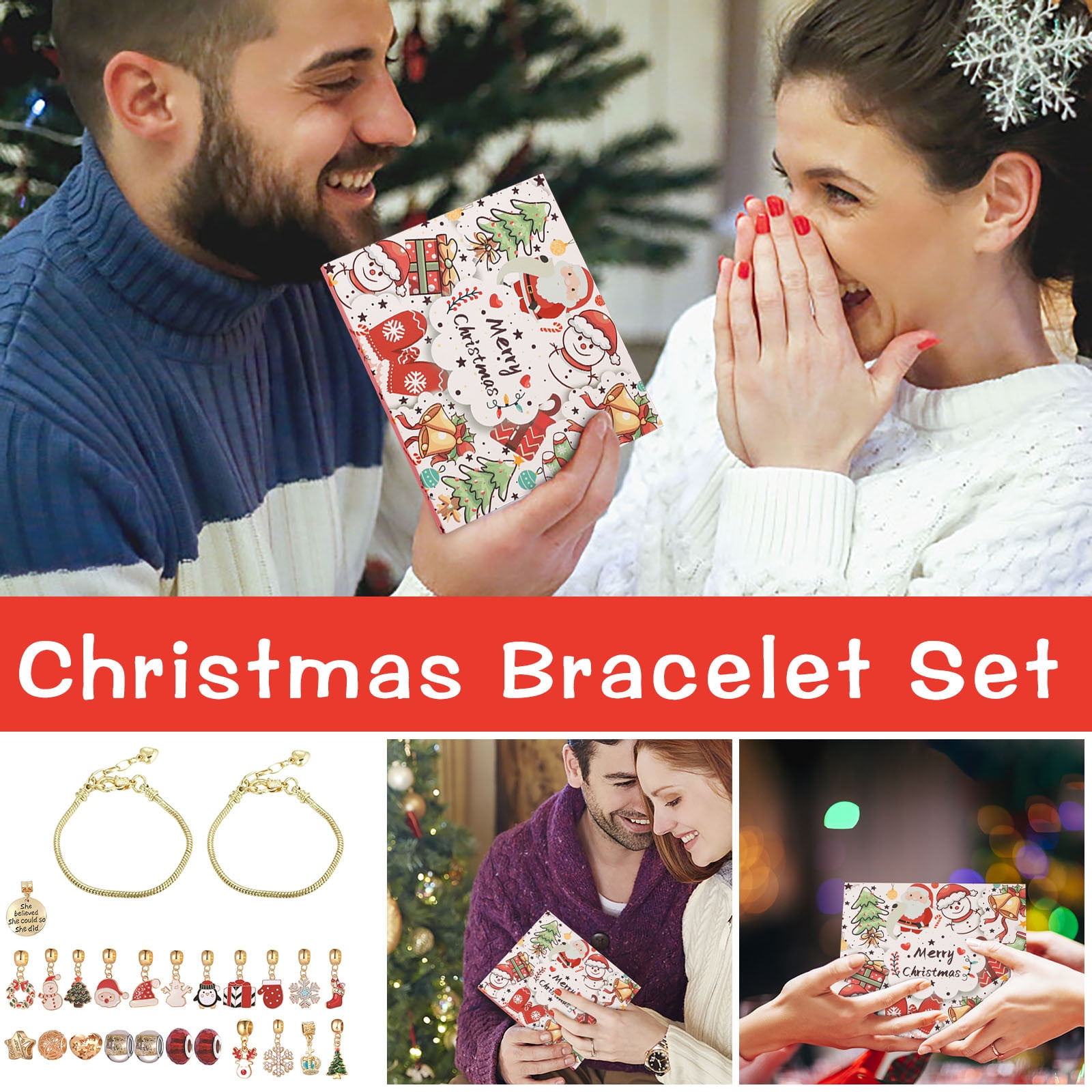 Bracelet Perles Noël Calendrier De L'Avent Bijoux 2024 - 24 Bracelets Charmes - Cadeau Noël Fille - Kit Création DIY - Boîte Cadeau Cadeau Fille Adolescente