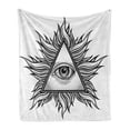 thumbnail image 1 of Eye Soft Flannel Fleece Throw Blanket, Triangle Shape with Wavy and All Seeing Eye Tattoo Style Masonic, Cozy Plush for Indoor and Outdoor Use, 50" x 70", White and Black, by Ambesonne, 1 of 6