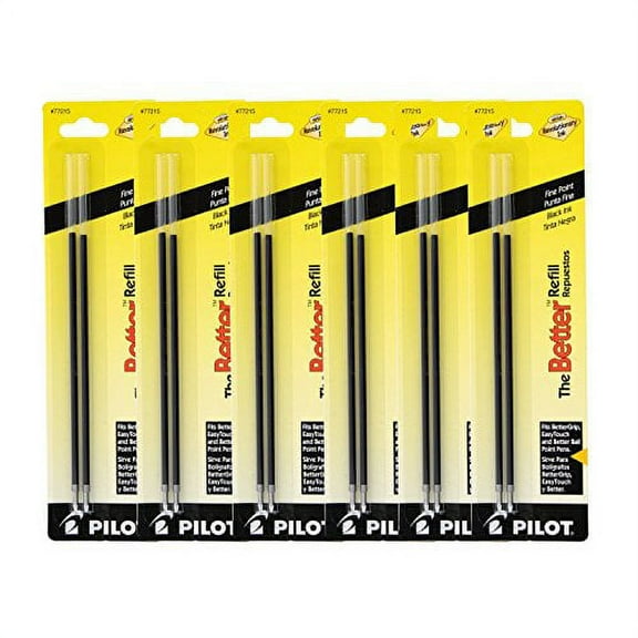 Pilot Better/Better Grip/EasyTouch Stick Ballpoint Pen Refills, 0.7mm, Fine Point, Black Ink, Pack of 12 Refills (77215)