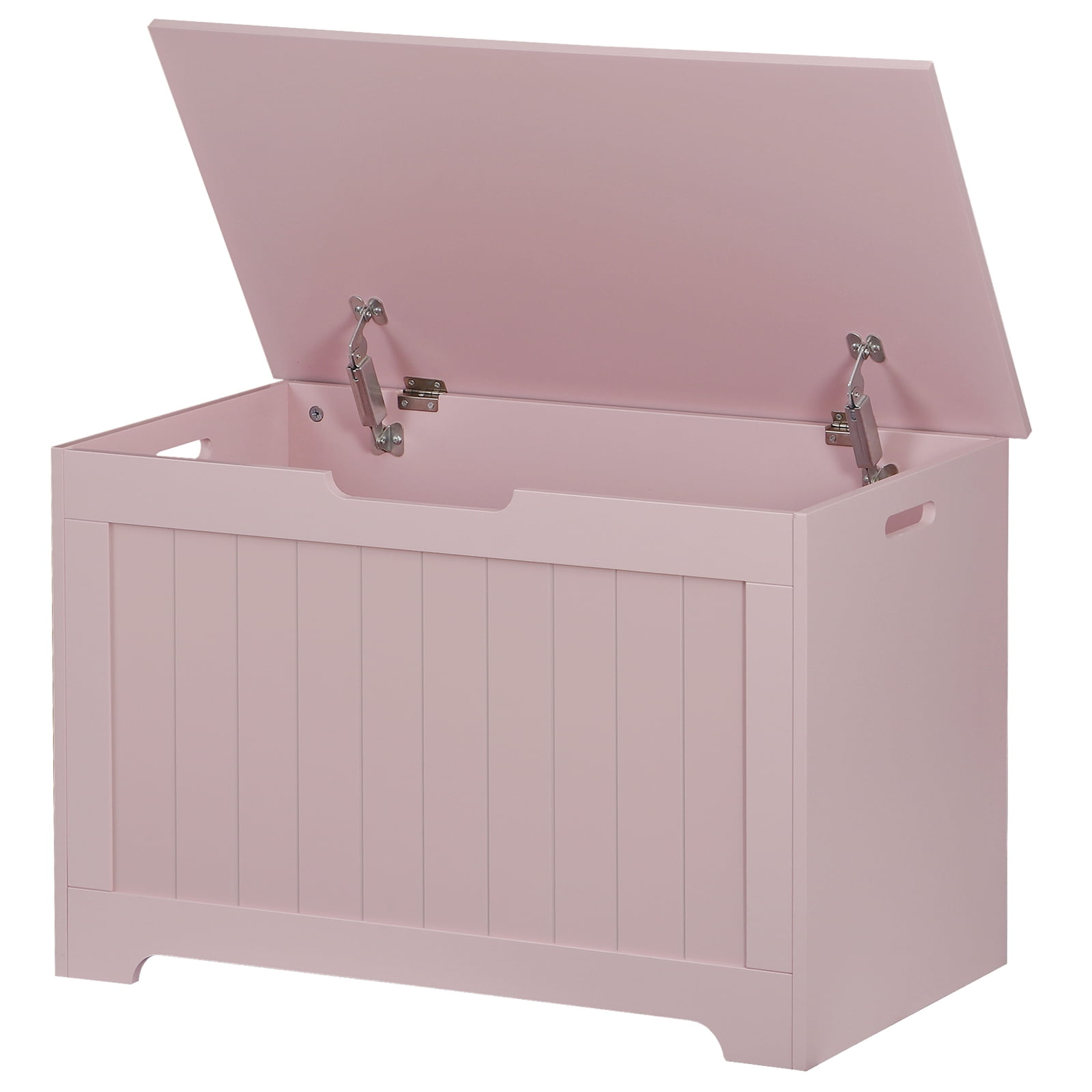 Wooden Toy Chest Lift Top Entryway Storage Box Bench Safety Hinged Lid Pink