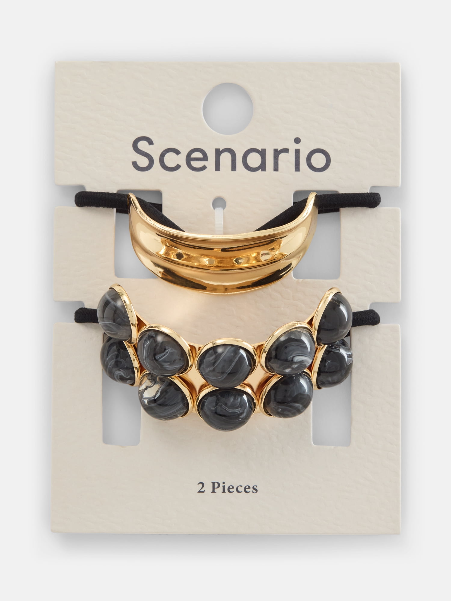 Scenario Women's Faux Cabochon Hair Ties, 2-Piece, Black