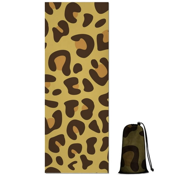 Yellow and Brown Of Leopard Print Hot Yoga Mat Towel Non Slip for Hot Yoga - Quick-Drying Yoga Mat Cover with 4 Corner Pockets with Travel Bag - Hot Yoga Towel Non Slip 70"x26"
