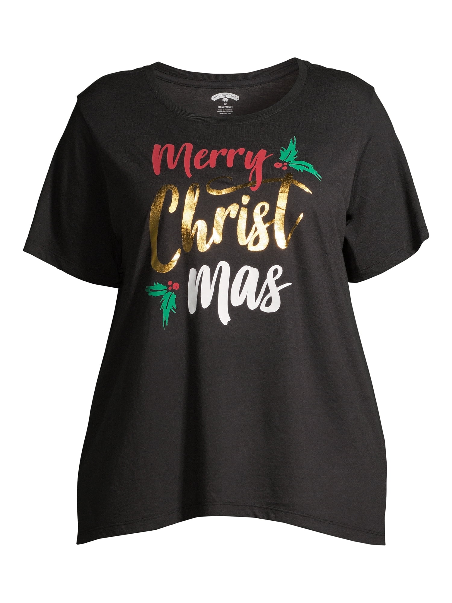 Holiday Time Women's Plus Size Festive Short Sleeve Crewneck T-Shirt