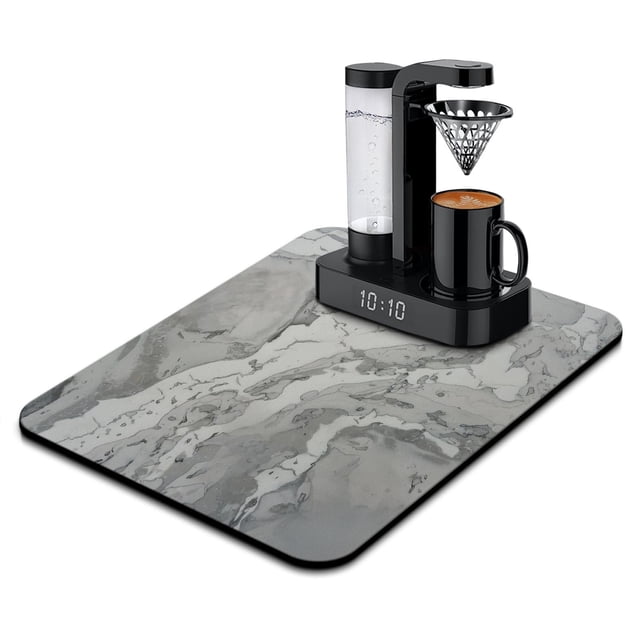 Marble Print Dish Drying Mat for Quick, Efficient Drying – 18x24, Grey & White Microfiber – Ideal Kitchen Accessory