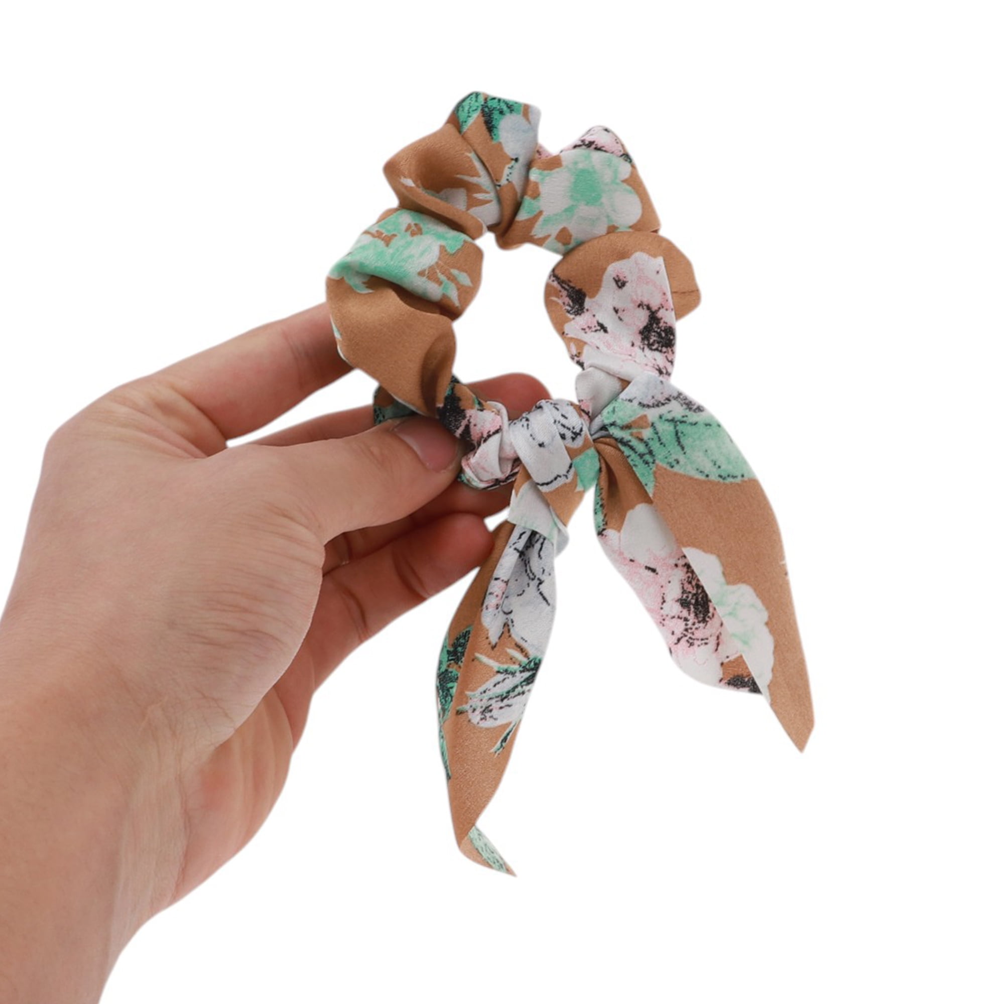 Unique Bargains Tie Triangle Ribbon Print Hair Ties Blue Black Brown 3 Pcs