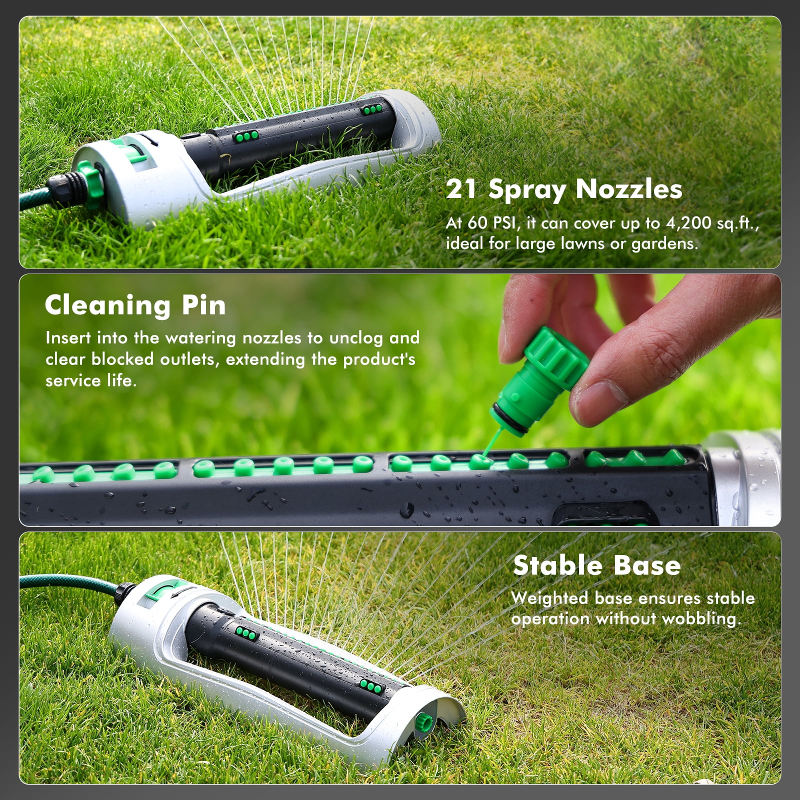 Restmo  4200 Sq. Ft Turbo Oscillating Sprinkler, Large Yard Irrigation Sprinkler with 21 Durable Nozzles, Weighted Base, Adjustable Spray Width & Coverage, Lawn Sprinkler & Garden Sprinkler for Yard