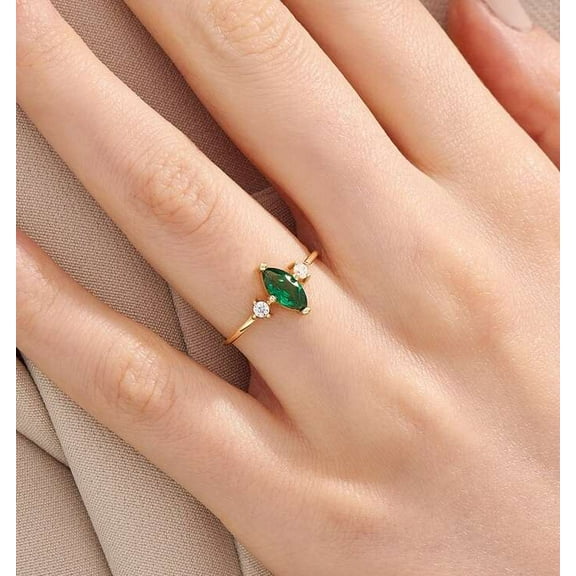 vylahjewellery Attractive 1.50 Ct Marquise Cut Green Diamond Solitaire Birthday Gift Ring 14k Rose Gold Ring