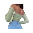 thumbnail image 2 of Gzhioc Women's Crop Tops, Solid Color Hollow-Out V-neck Long Sleeve Tops for Party Dating,Green/Black,S/M/L, 2 of 8