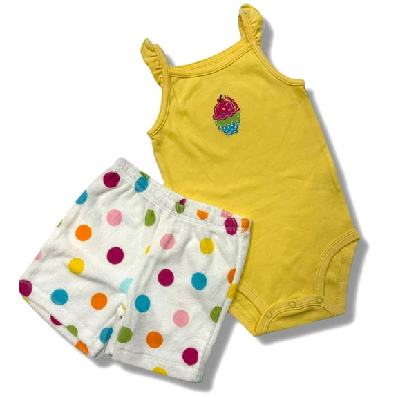 CARTER'S GIRLS OUTFIT - SET 2 PCS BODYSUIT & TERRY SHORTS - SZ18 MONTHS POLKA