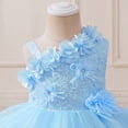thumbnail image 4 of IBTOM CASTLE Baby Flower Girl One Shoulder Formal Wedding Dress 1st 2nd Birthday Cake Smash Outfits Toddler Prom Pageant Ball Gown 9-12 Months Blue, 4 of 7