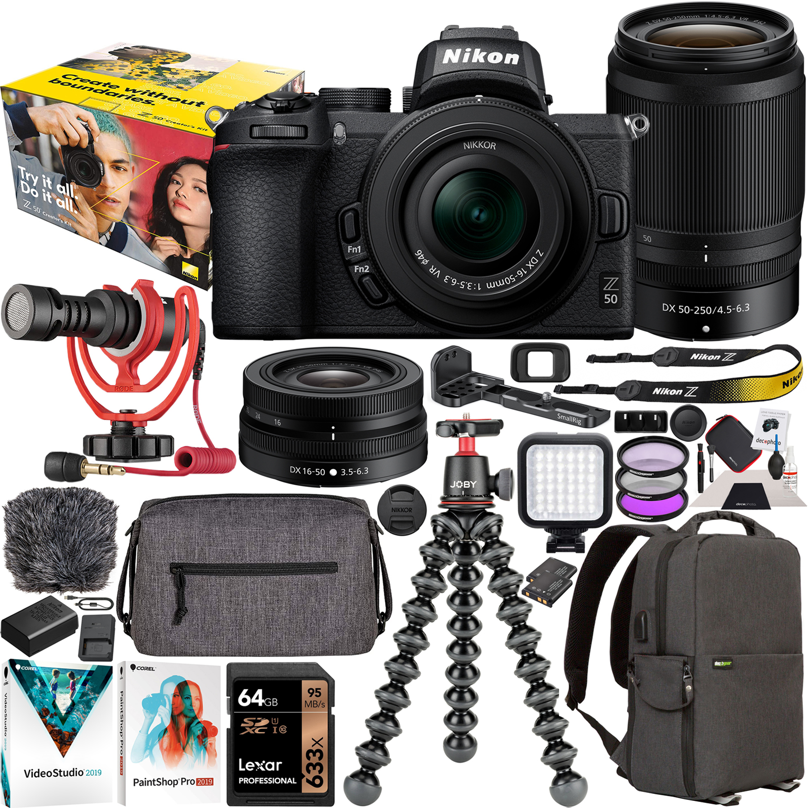 Nikon Z50 Creator's Kit Mirrorless 4K Camera Body + 2 Lens 1650mm VR