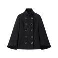thumbnail image 2 of Female Batwing Sleeve Ponchos Pea Coat Wool Stand Collar Jacket Cropped Overcoat Black L, 2 of 8