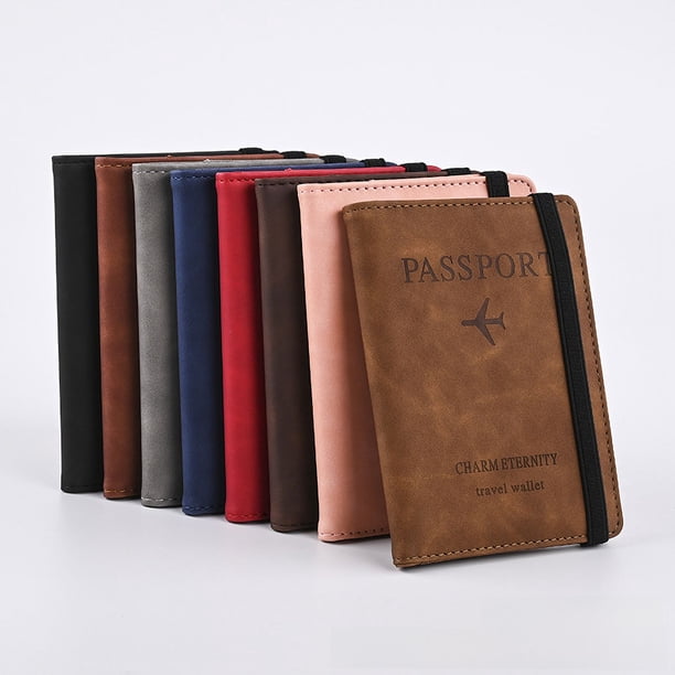 Cartera con correa de cuero de PU para libreta de ahorros, portatarjetas RFID, billetera de viaje, portatarjetas para billetes de charter