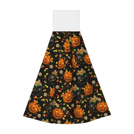 

Qekee Spooky Sweets Print Hanging Kitchen Towels Coral Velvet Wipe Hand Towel Absorbent Hand Towels Microfiber Tie Towel for Bathroom Kitchen Decor