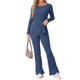 thumbnail image 2 of Conjunto de lounge de punto acanalado para mujer INSPIRE CHIC, camiseta de mangas largas y pantalones, conjunto de pijama de dos piezas a juego, XL, azul marino, 2 of 6