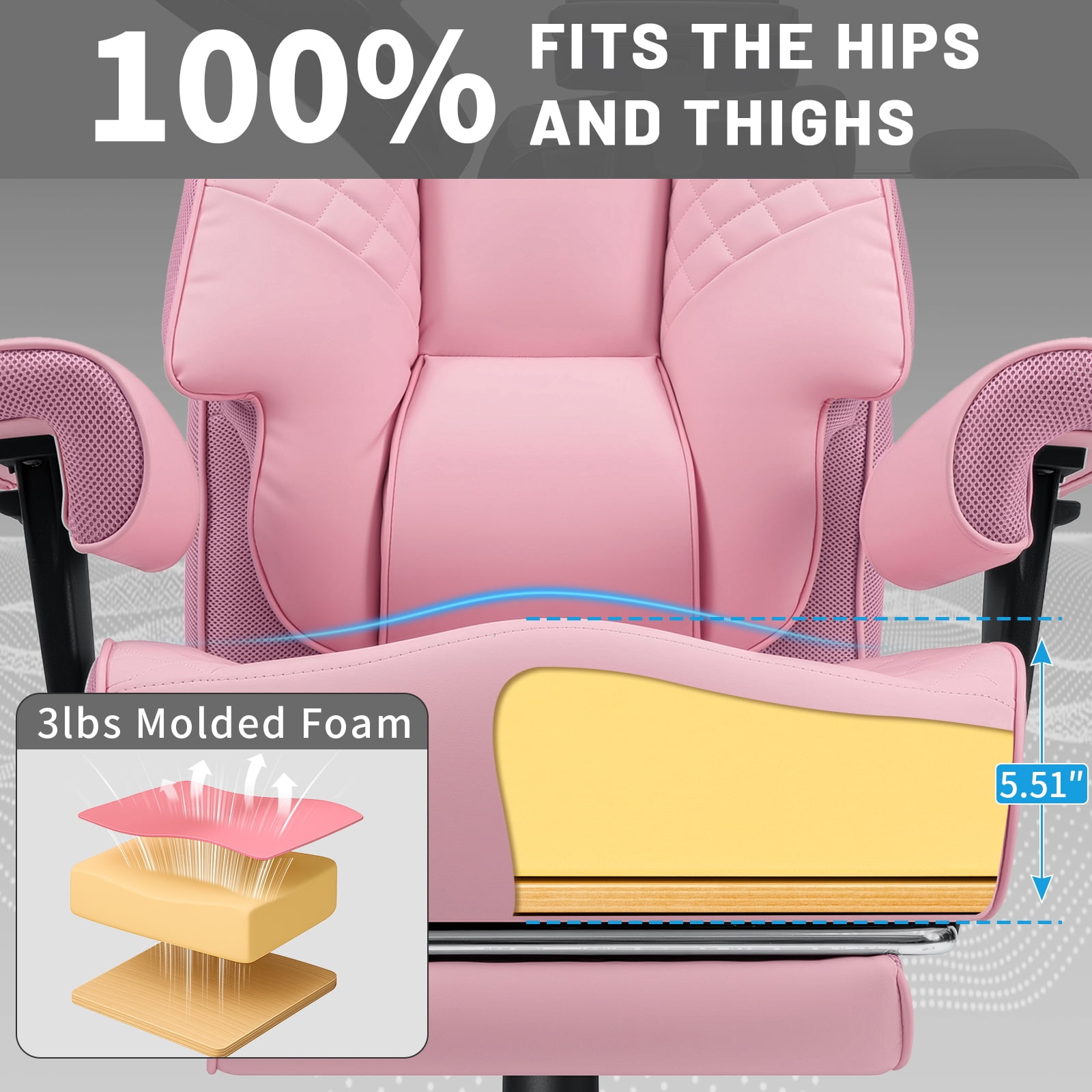 Hoffree Big and Tall Office Chair 500lbs, Reclining Ergonomic Desk Chair with Adjustable Lumbar Support, Arms and Headrest, Executive Leather High Back Computer Chair with Footrest for Home, Pink