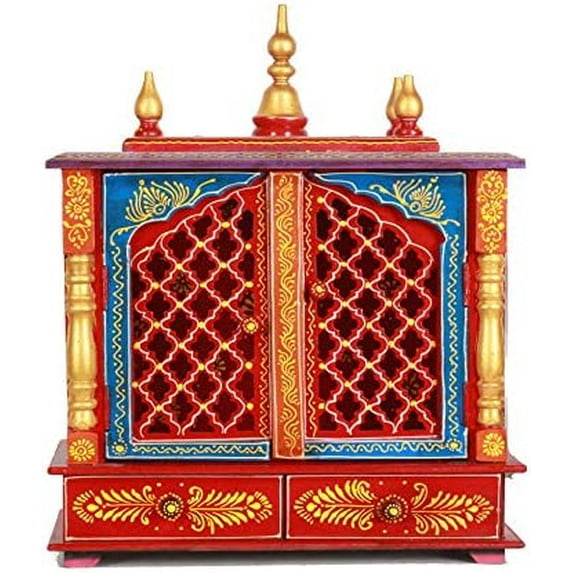 Home and Bazaar Rajasthani Ethnic Handcrafted Wooden Temple/Mandir/Pooja Ghar/Mandapam