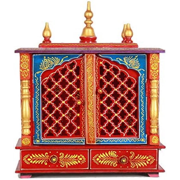 Home and Bazaar Rajasthani Ethnic Handcrafted Wooden Temple/Mandir/Pooja Ghar/Mandapam
