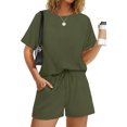 thumbnail image 2 of Two Piece Sets for Women Summer Crew Neck Lounge Short Sets Cap Sleeve Drawstring Sweatsuit with Pocket, 2 of 6