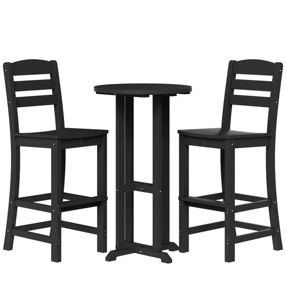 Walsunny Polywood Outdoor Bar Furniture Set,HDPE Tall Adirondack Chairs Set of 3,All Weather Bar Stool Set for Patio Balcony,Poolside, Garden,Black