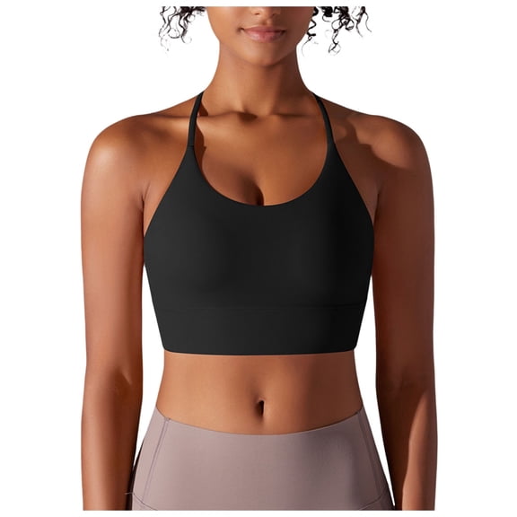 DuoJiaJ Women Fashion Solid Beauty Back Strap Sports Running Fitness Yoga Wear Sports Bra Underwear Wireless Bras Black