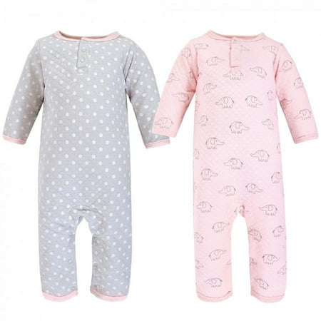 UPC: 0660168190441 | Hudson Baby Infant Girl Premium Quilted Coveralls Pink Gray Elephant 12-18 Months