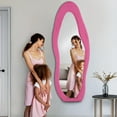 thumbnail image 6 of Full Length Mirror 63"x24" Irregular Full Body Wall Mounted Floor Mirror with Stand Pink Flannel Frame Leaning Hanging Wall Mirror for Bedroom Entrance, 6 of 14