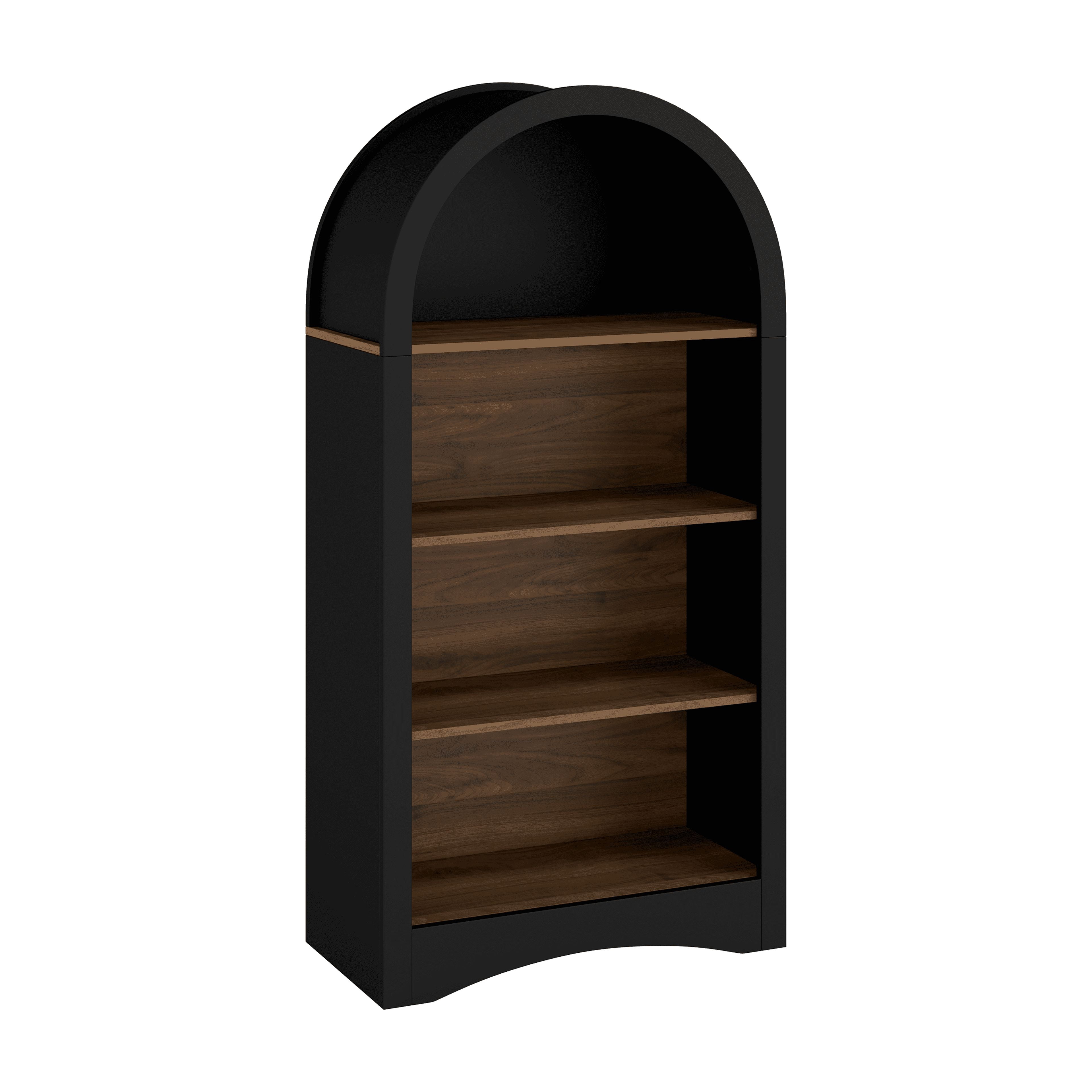 47" Freestanding Display Rack with Woodgrain Shelves, Arched Storage Cabinet, 4-Tier Open Shelf, Small Space Accent Bookcase for Living Room, Bedroom, Entryway