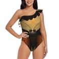 thumbnail image 2 of Picia Majestic Butterfly Sunset Pattern Women's One Piece Swimsuits,One Shoulder Swimwear Asymmetric ,Ruffle Monokinis Bathing Suits,High Waisted Flattering Bathing Suits-X-Large, 2 of 8