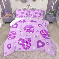 Manfei Cartoon Love Heart Full Size Comforter Sets for Teen, Dreamy Purple Stars Bedding Comforter Set, Buffalo Plaid Reversible Bedding Sets, Luxury Bedroom Decor, 3-Piece