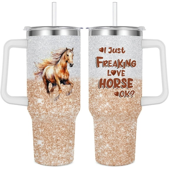 Horse Gift: Insulated Stainless Steel Tumbler 40 oz with Handle & Straw (Horse Lover)