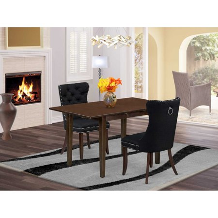 East West Furniture NFDA3-MAH-24 3 Piece Dining Table Set Includes a Rectangle Kitchen Table with Butterfly Leaf and 2 Parson Chairs Mahogany