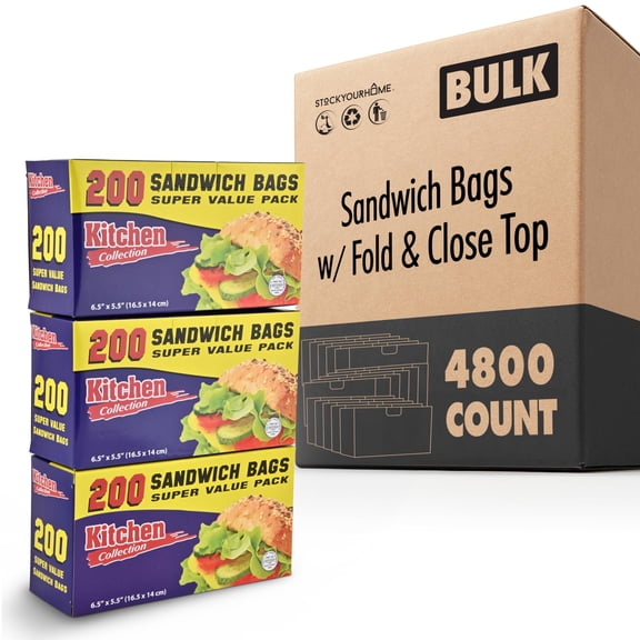 Clear Fold Top Sandwich Bags 4800 Count Bulk Disposable Plastic with Fold and Close Design for Daily Use Chefs Restaurants or Catering Stock Your Home