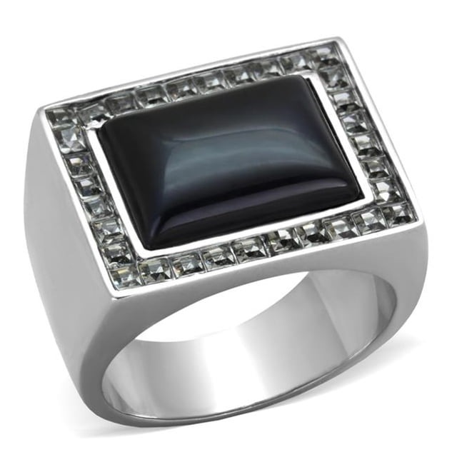 Alamode TK2065-9 Bague Homme en Acier Inoxydable Poli avec Quartz Fumé Synthétique - Taille 9