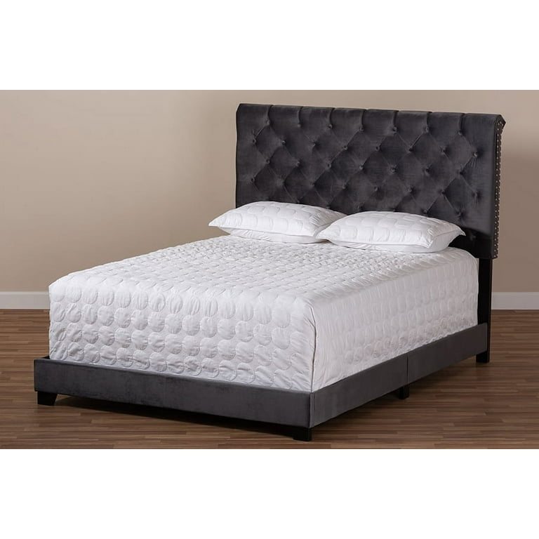 Baxton Studio Candace Luxe and Glamour Dark Grey Velvet Upholstered Queen Size Bed