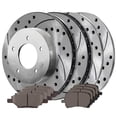 thumbnail image 1 of AutoShack Front and Rear Drilled and Slotted Brake Kit Rotors Silver and Ceramic Pads Set of 4 Replacement for Pontiac G5 2006-2010 G6 2004-2012 Chevrolet Malibu 2007-2009 Saturn Aura FWD BRKPKG039474, 1 of 4
