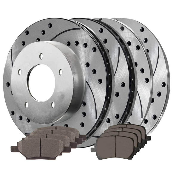 AutoShack Front and Rear Drilled and Slotted Brake Kit Rotors Silver and Ceramic Pads Set of 4 Replacement for Pontiac G5 2006-2010 G6 2004-2012 Chevrolet Malibu 2007-2009 Saturn Aura FWD BRKPKG039474