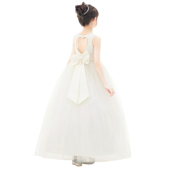 Ekidsbridal Girl Wedding Flower Girl Dress - Heart Cutout Floral Lace with Tiebow 172noFT-A (Size: 2-14)