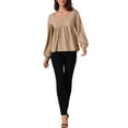 thumbnail image 2 of INSPIRE CHIC Women's Knit Peplum Top V Neck Long Sleeve Ruffle Hem Pullover Sweater 2XL Khaki, 2 of 6